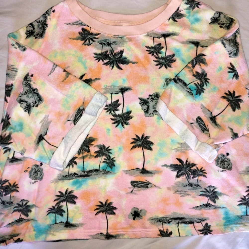 Old Navy XL Beach Fleece Sweatshirt Tye Dye with Palm Trees
